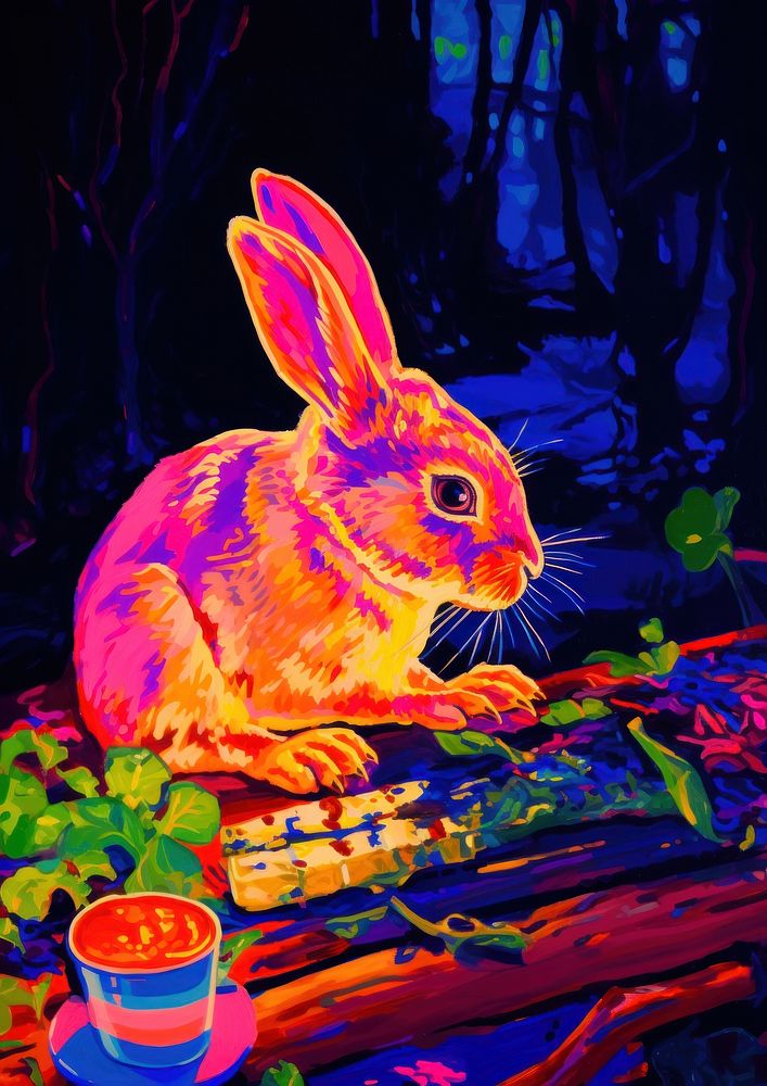 A rabbit eating gabage painting animal mammal.