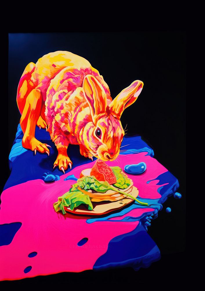 A rabbit eating gabage painting animal mammal.