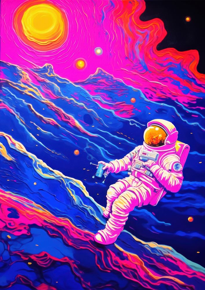 An astronaut on the space purple outdoors blue.