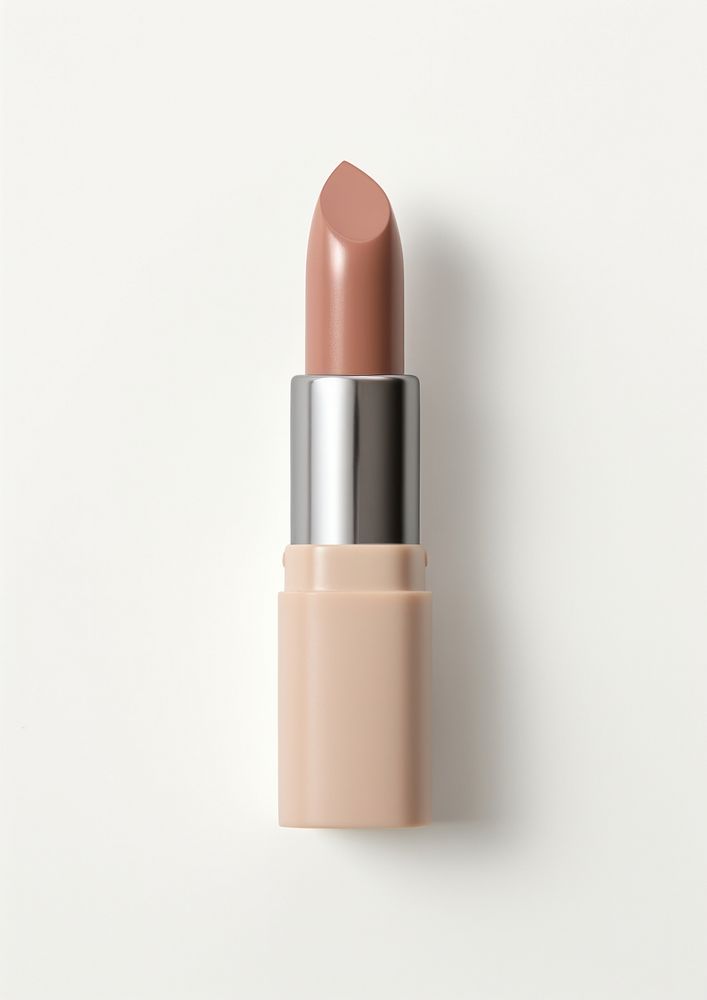 Beige lipstick cosmetics white background brown.