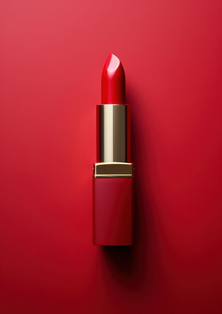 Deep red lipstick cosmetics red background letterbox.
