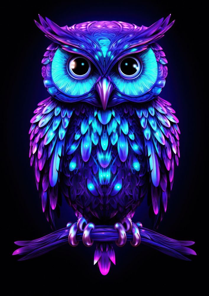 Neon owl animal purple bird.