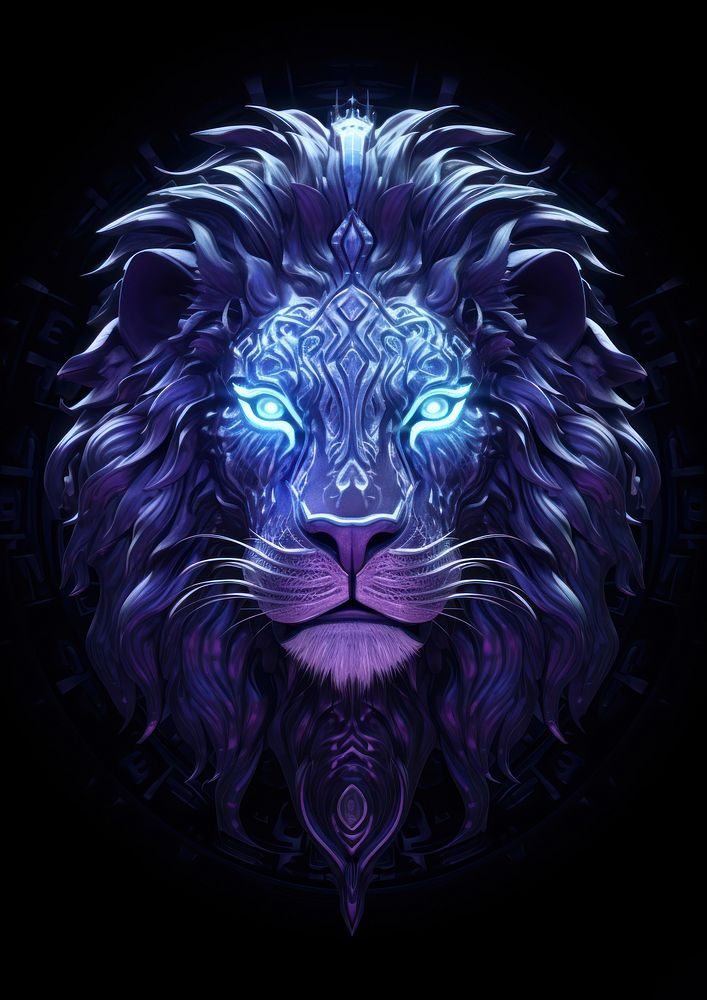 Neon Lion mammal purple lion.