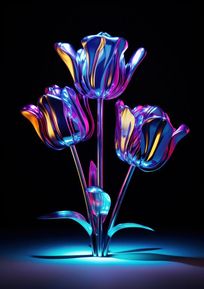Neon tulip lighting violet flower.