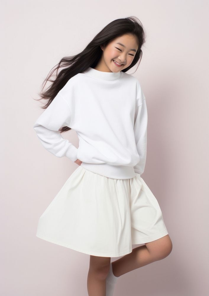 Cheerful asian kid skirt miniskirt sleeve.