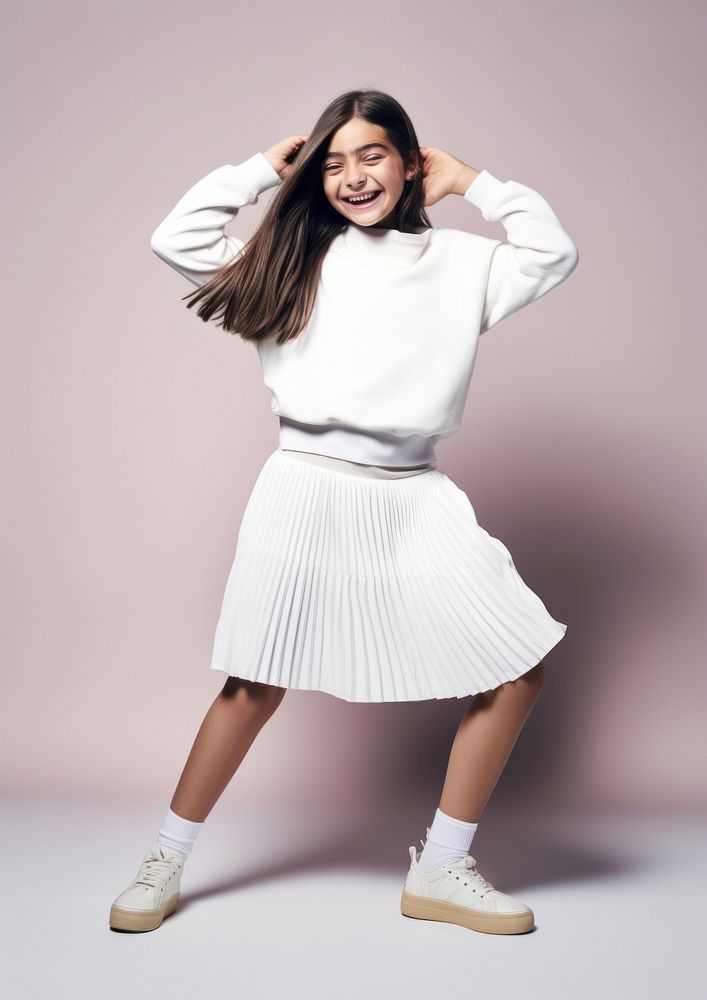 Cheerful latin kid skirt miniskirt smile.