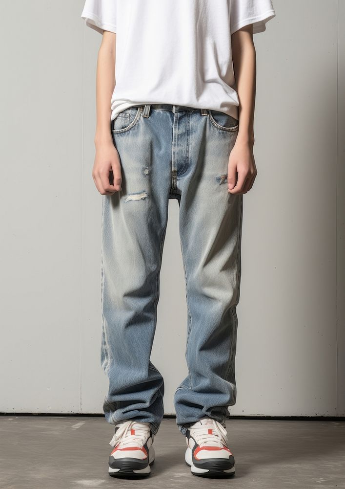 Low-rise kid jeans with five pockets footwear denim pants.