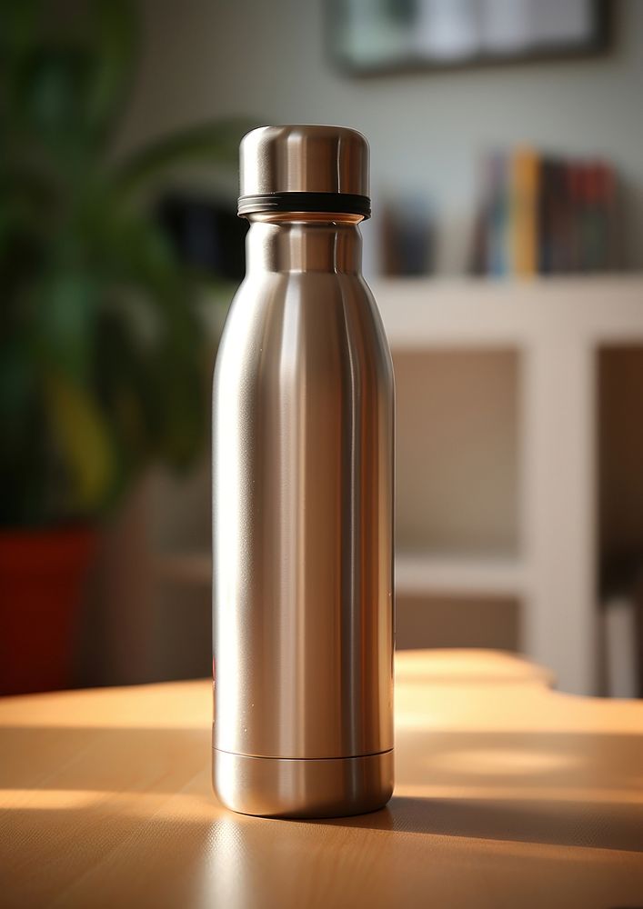 Blank stainless steel bottle with cap and screw closure refreshment drinkware container.