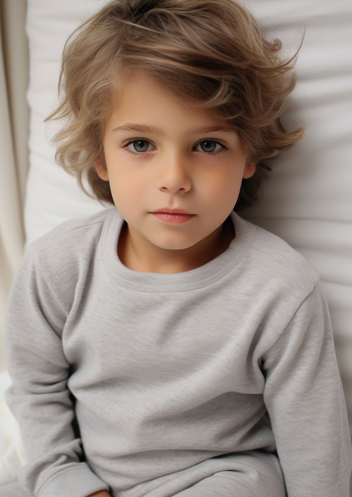 Kid wearing knit cashmere kid pajamas portrait photo disappointment.