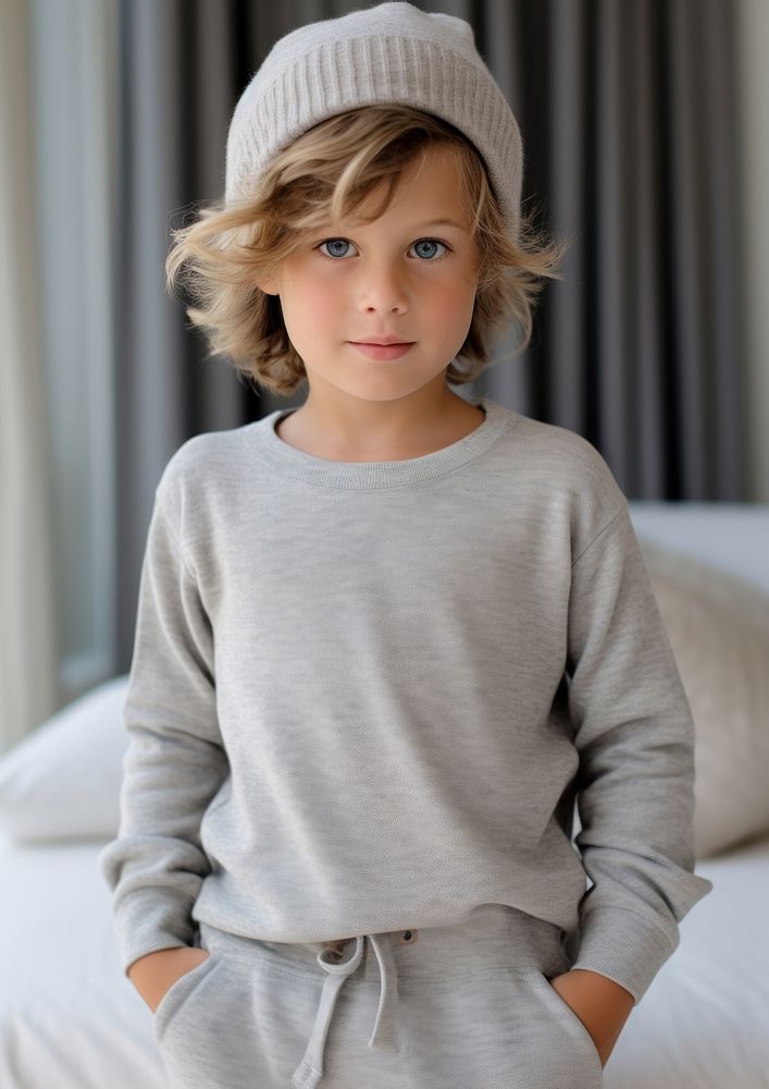Kid wearing knit cashmere kid pajamas sweatshirt sweater outerwear.