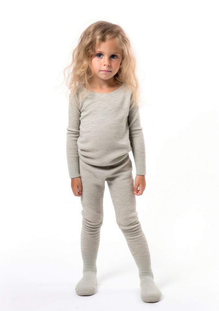 Knit cashmere kid leggings sleeve child white background.