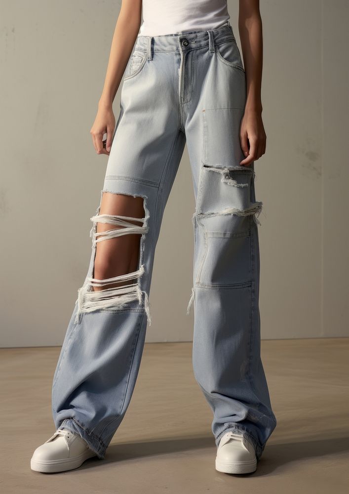 Mid-rise rigid jeans with a five-pocket design footwear denim pants.