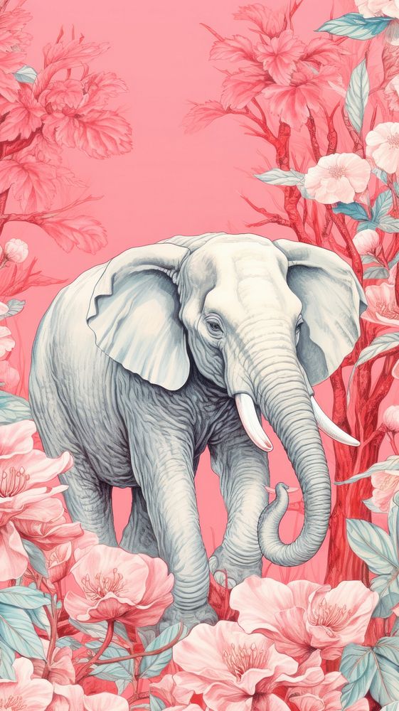 Vintage wallpaper elephant wildlife pattern.