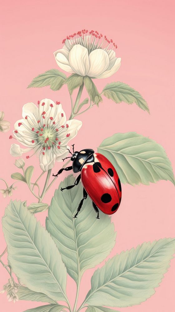 Vintage wallpaper flower animal insect.