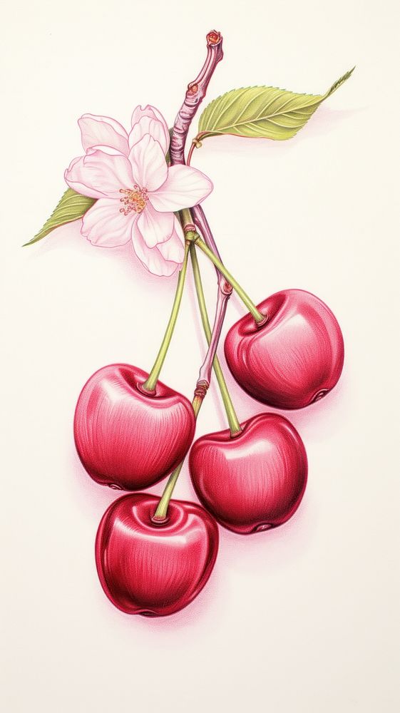 Vintage drawing cherry flower sketch plant.