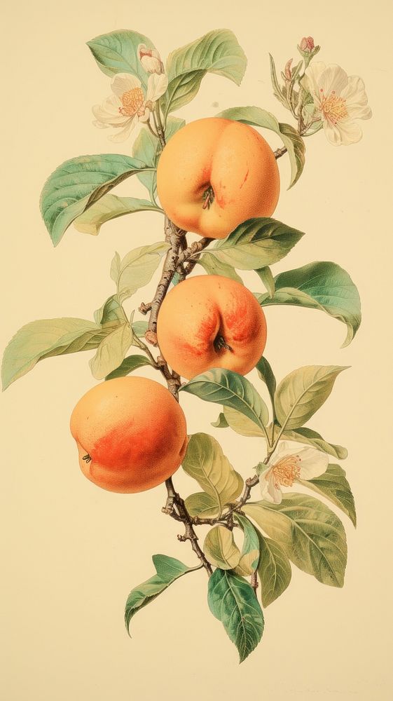 Vintage drawing fruit branch sketch peach.
