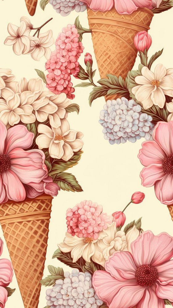 Vintage drawing ice cream flower backgrounds dessert.