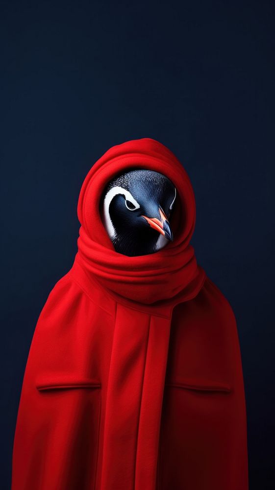 A penguin photography hood red.