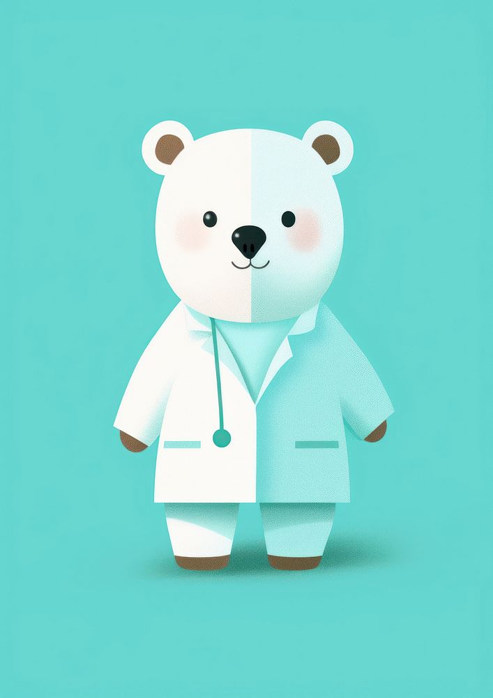 Cute nurse wearing laboratory gown mammal bear toy.