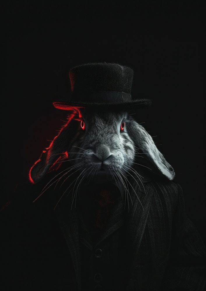 A rabbit in the black hat portrait animal mammal.