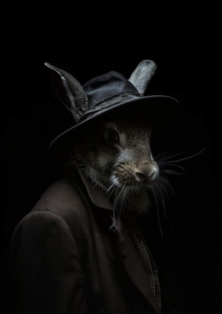 A rabbit in the black hat portrait adult photo.