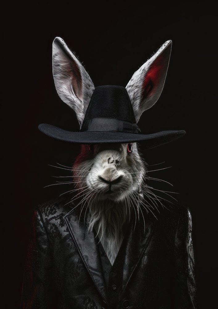 A rabbit in the black hat portrait animal mammal.