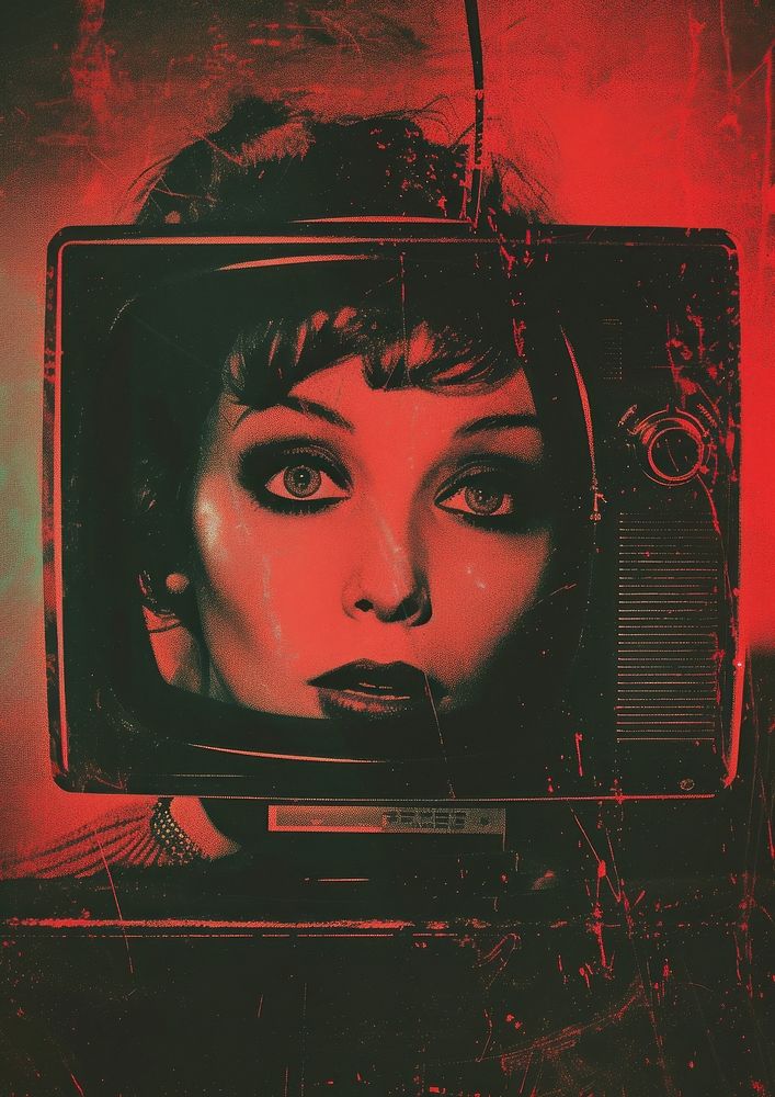 A woman on the television portrait horror adult.