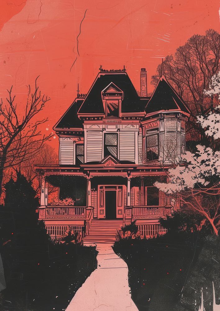 A haunted house in an open house architecture building red.