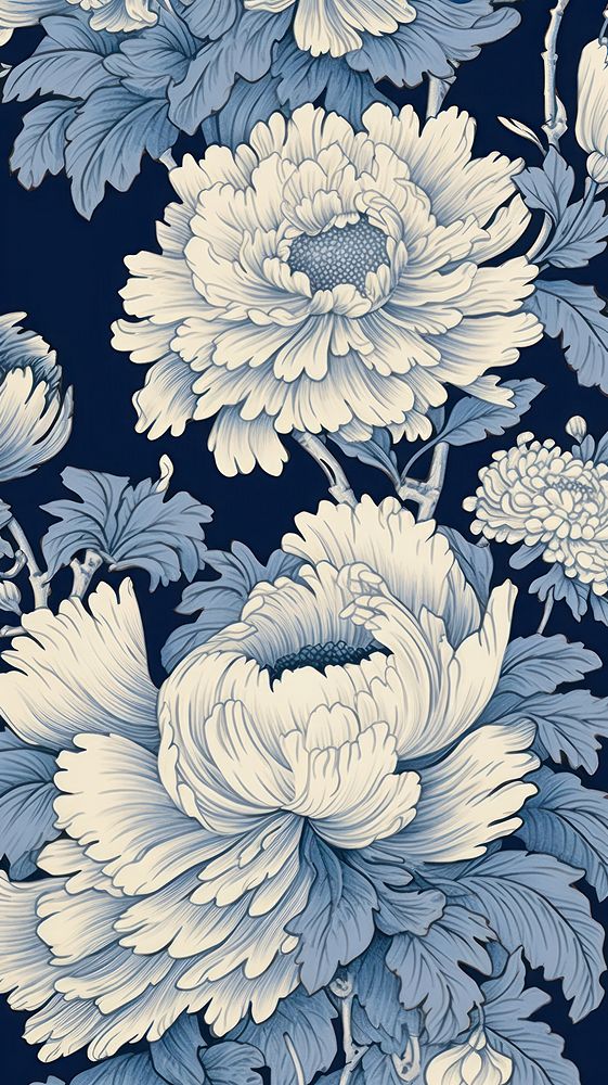 Traditional blue japanese flowers pattern plant art.