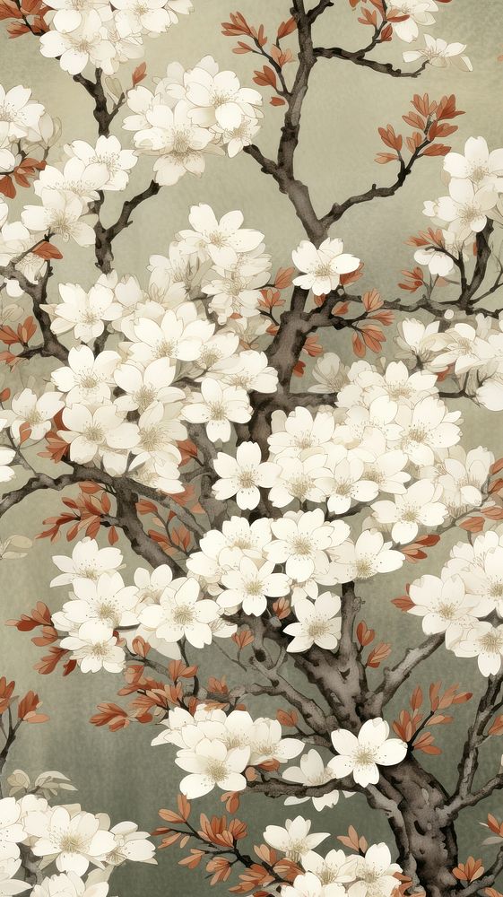 Traditional japanese trees flower blossom pattern.