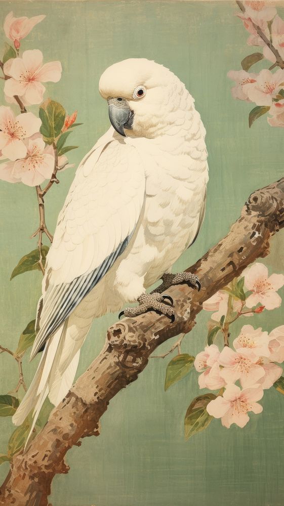 Traditional japanese white parrot cockatoo animal bird.