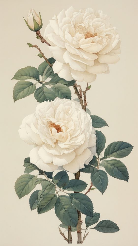 Traditional japanese white roses flower plant petal.