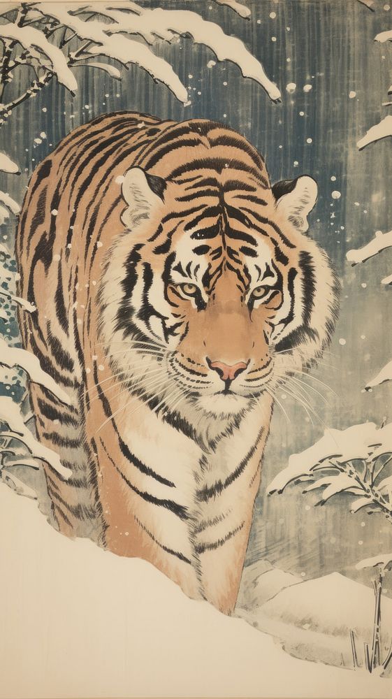 Winter tiger wildlife animal mammal.