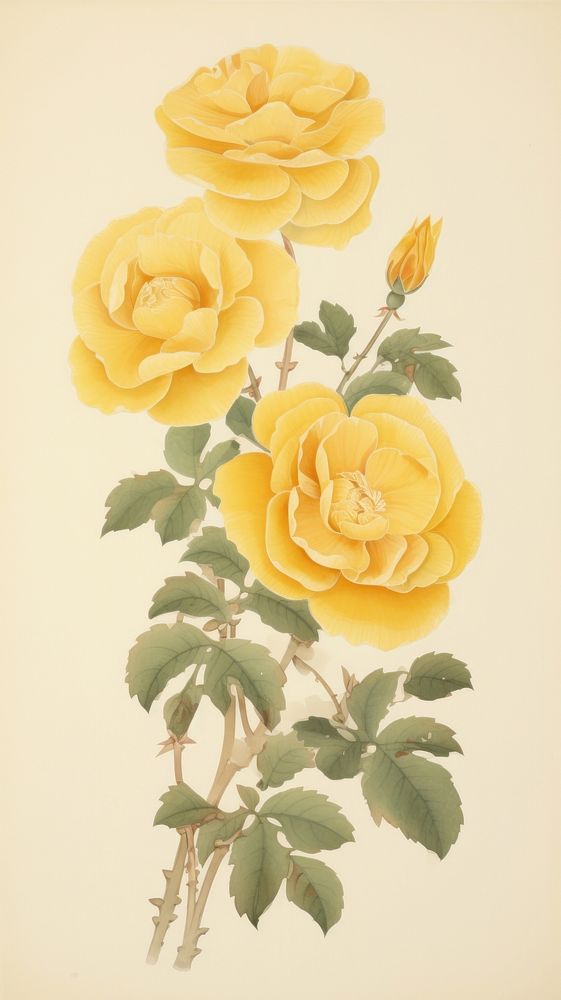 Traditional japanese yellow roses flower plant petal.