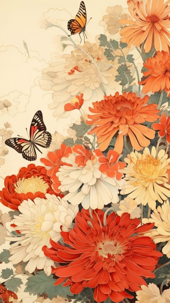 Flower butterfly painting pattern.