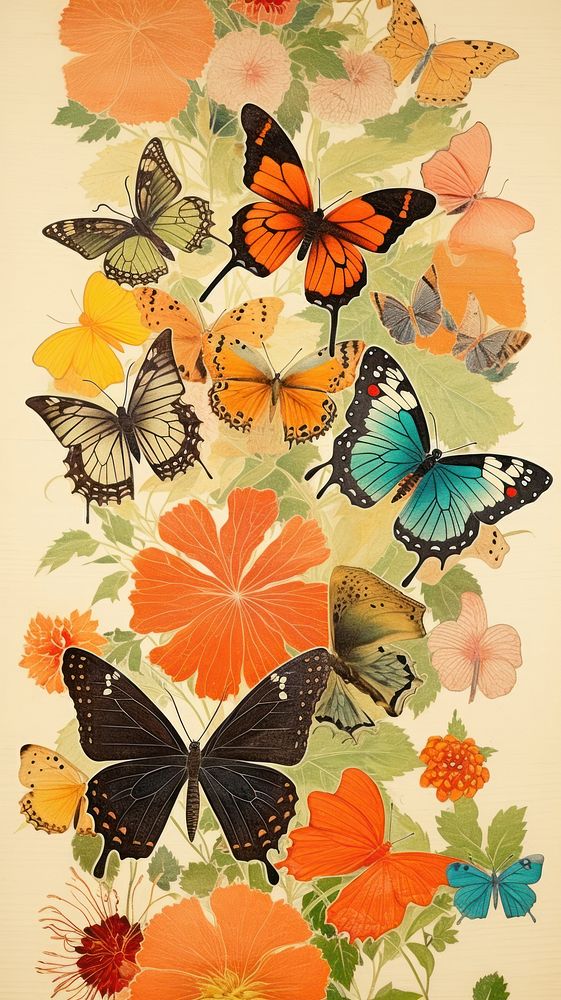 Traditional japanese colorful butterflies butterfly pattern insect.