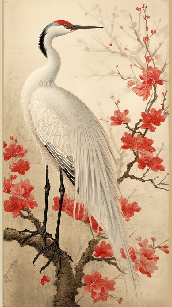 Traditional japanese crane animal nature plant.