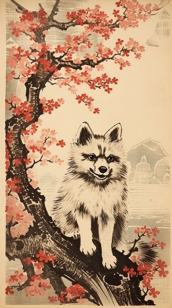Traditional japanese dog painting mammal animal.