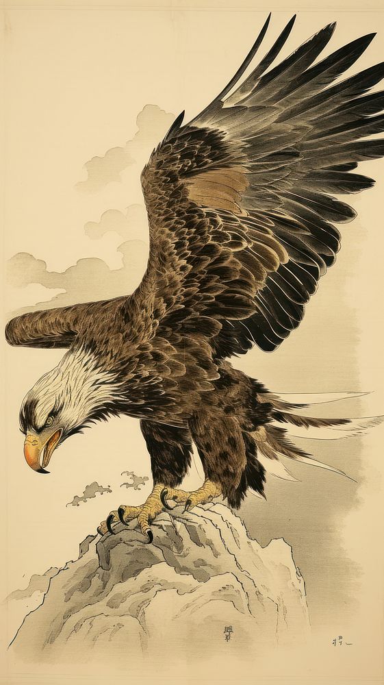 Traditional japanese eagle animal bird beak.