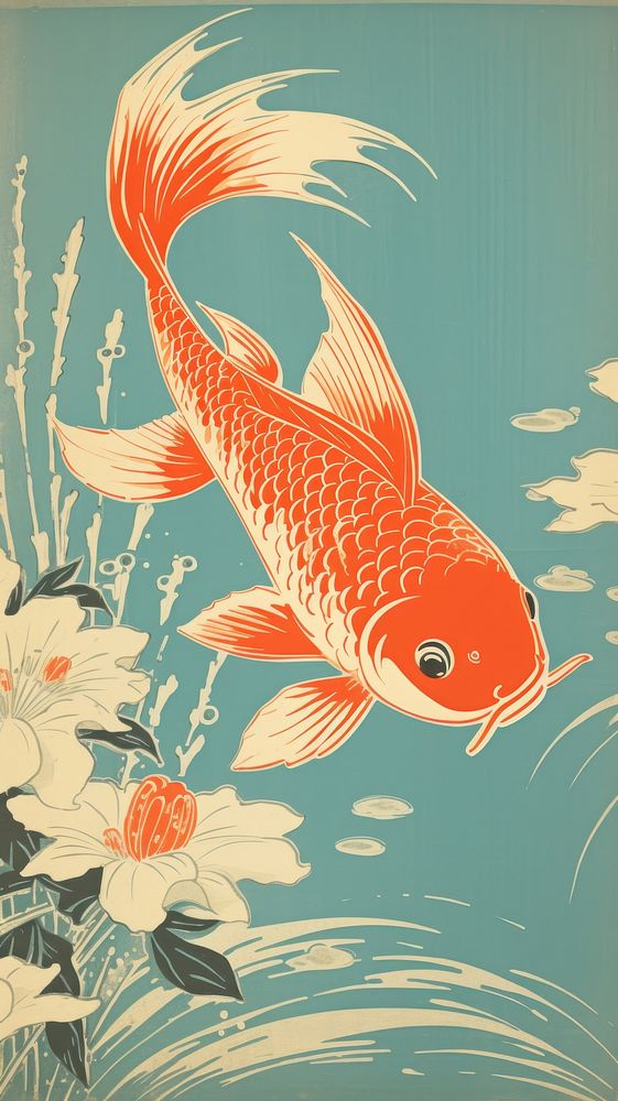 Traditional japanese goldfish animal koi underwater.