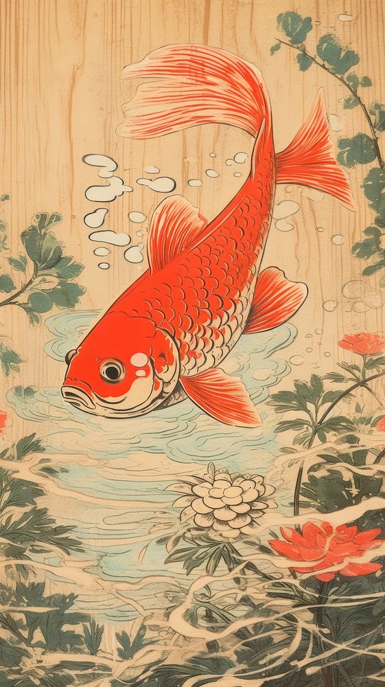 Traditional japanese goldfish animal wood creativity.