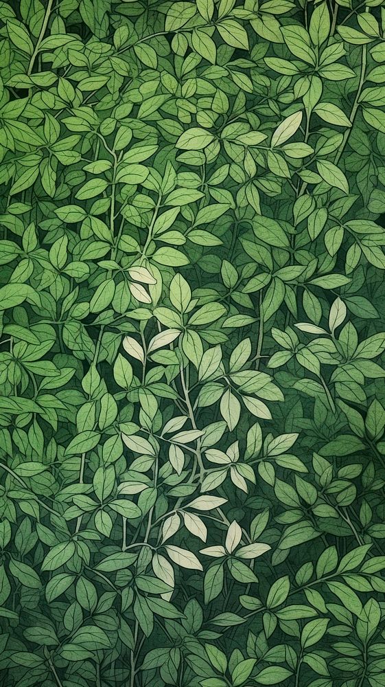 Traditional japanese green leaves outdoors pattern texture.