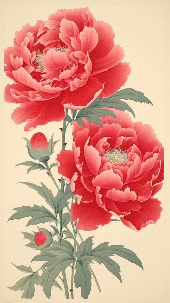 Traditional japanese peony flowers plant rose inflorescence.