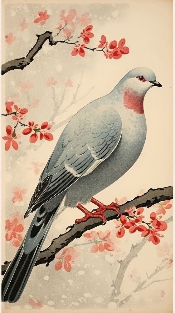 Traditional japanese pigeon animal plant bird.