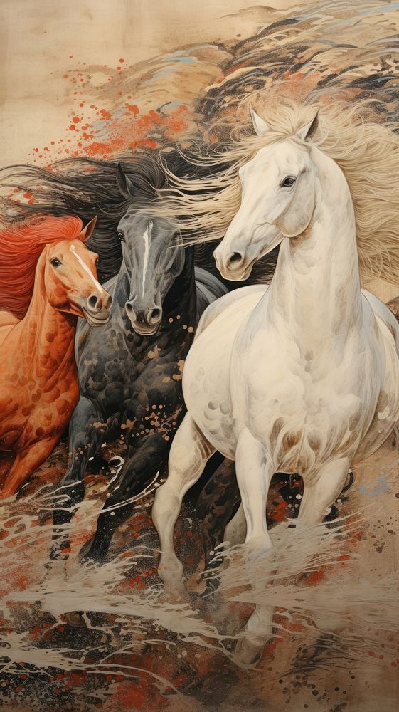 Traditional japanese running horses stallion | Free Photo Illustration