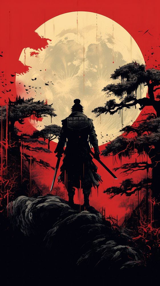 Traditional japanese silhouette samurai adult darkness activity.
