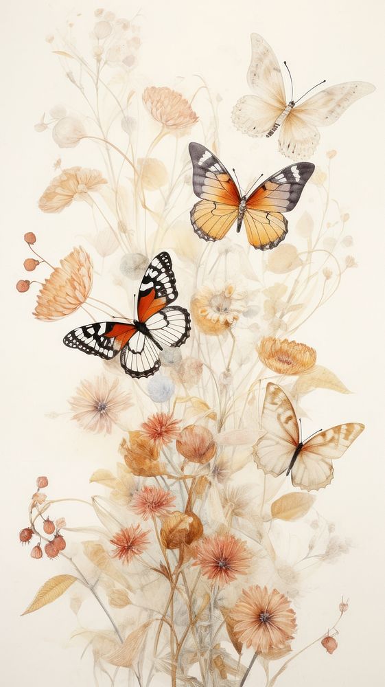Butterflies and dry flowers butterfly pattern animal.