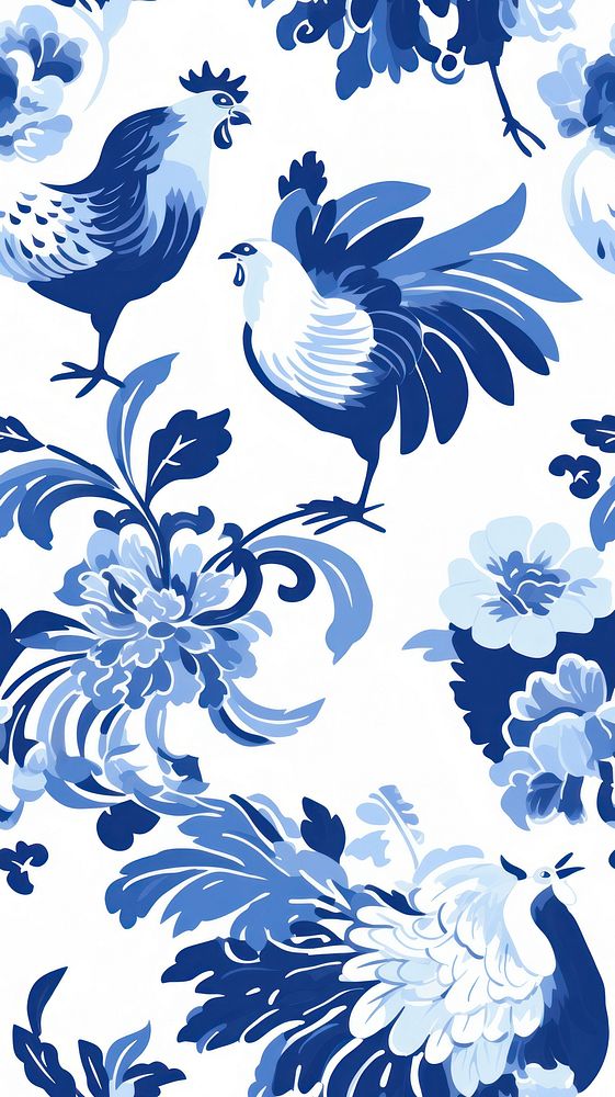 Tile pattern of chicken wallpaper backgrounds white blue.