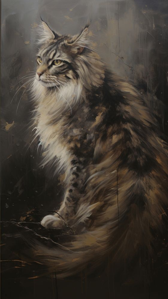 Acrylic paint of mainecoon cat painting animal mammal.