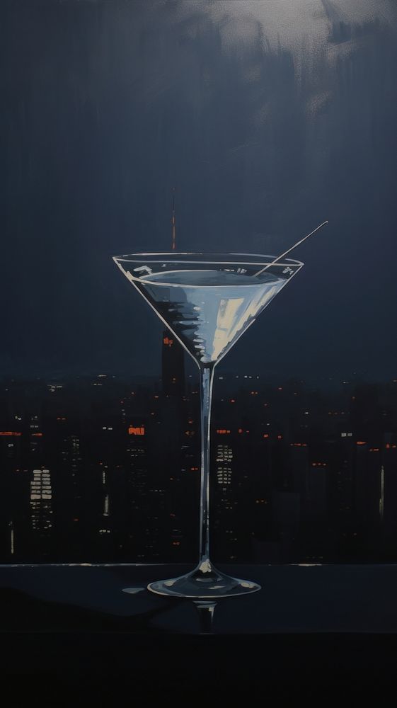 Acrylic paint of Manhattan cocktail architecture martini drink.